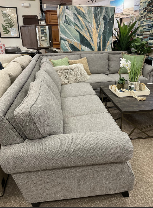 2PC Grey Sectional w/ Nailheads