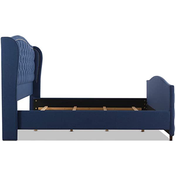 Jennifer Taylor Home Marcella Collection Queen Wingback Tufted Hand-Applied Nail Heads Upholstered Bed, Antique White Antique White Queen