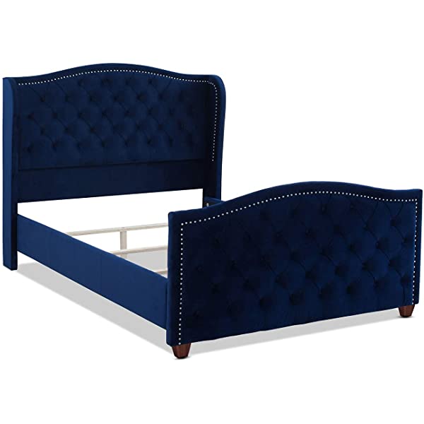 Jennifer Taylor Home Marcella Collection Queen Wingback Tufted Hand-Applied Nail Heads Upholstered Bed, Antique White Antique White Queen