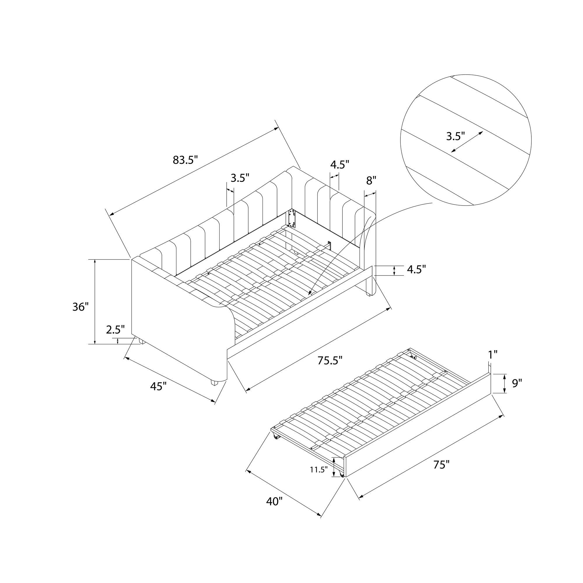 【Furniture】Valentina Upholstered Daybed with Trundle, Twin