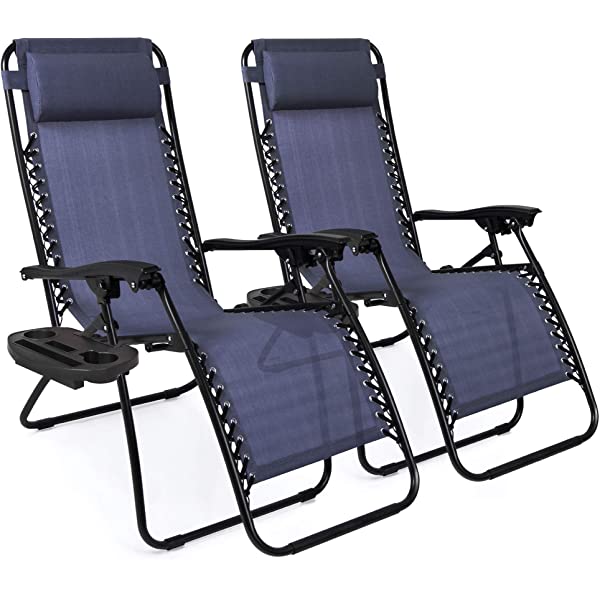 Best Choice Products Set of 2 Adjustable Steel Mesh Zero Gravity Lounge Chair Recliners w/Pillows and Cup Holder Trays - Burgundy