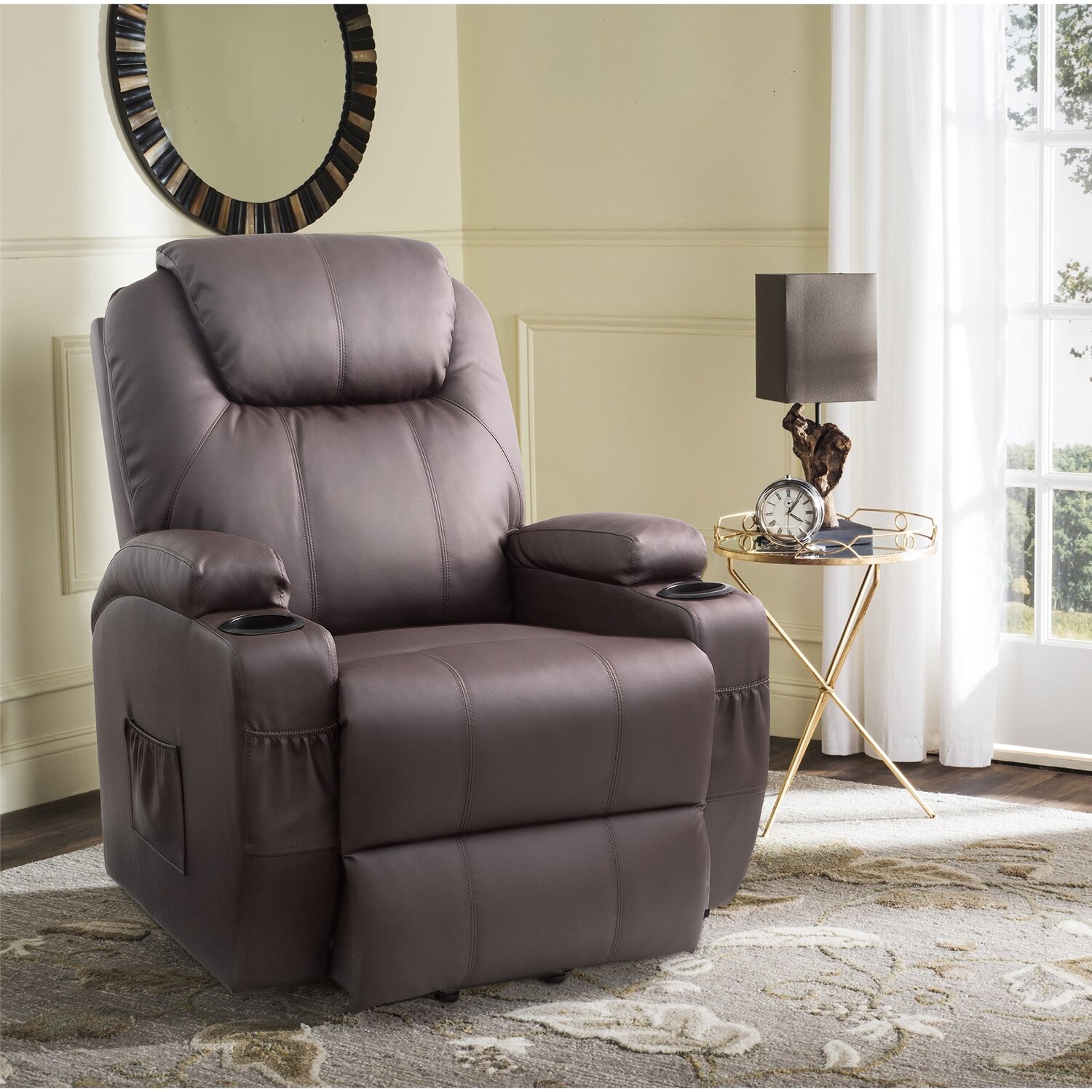 【Furniture】【BS】Faux Leather Power Lift Recliner Chair with Massage and Heating Functions
