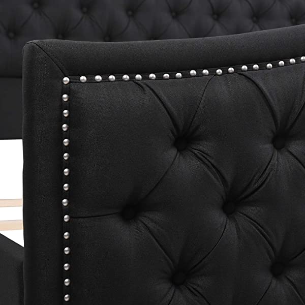 Jennifer Taylor Home Marcella Collection Queen Wingback Tufted Hand-Applied Nail Heads Upholstered Bed, Antique White Antique White Queen